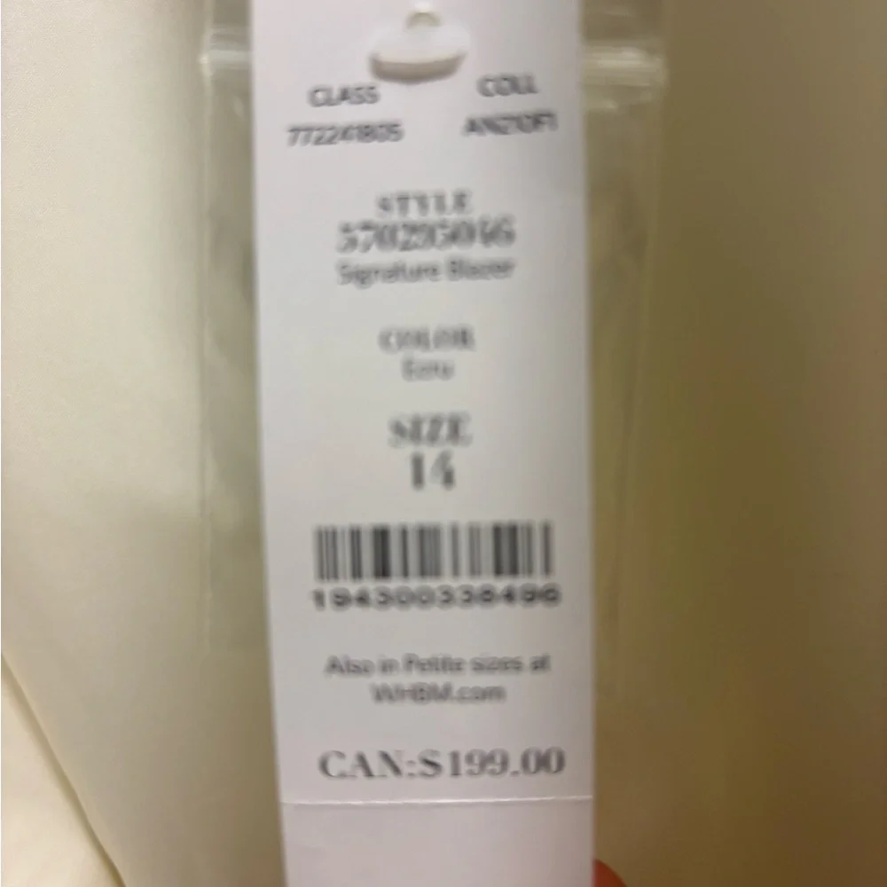 White House Black Market Ivory Tailored Stretch Blazer Jacket NWT Size 14 - Picture 9 of 10